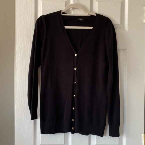 JONES NEW YORK BLACK BUTTON UP CARDIGAN SWEATER GOLD HARDWARE